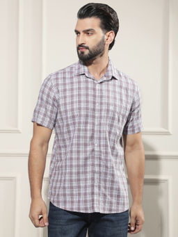 CRIMSOUNE CLUB - Mens Purple 100% Cotton Checked Casual Shirt