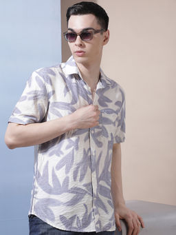 CRIMSOUNE CLUB - Mens Purple Floral Printed Casual Shirt