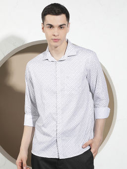 CRIMSOUNE CLUB - Mens White Printed Casual Shirt