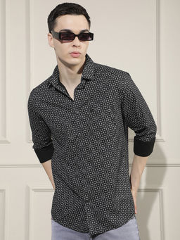 CRIMSOUNE CLUB - Mens Black Printed Casual Shirt