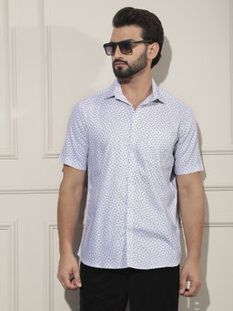 CRIMSOUNE CLUB - Mens White Geometric Print Casual Shirt