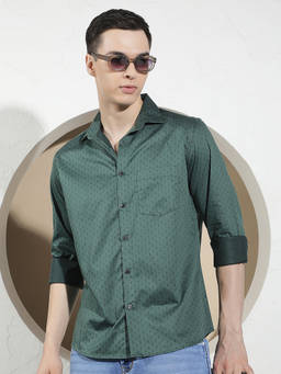 CRIMSOUNE CLUB - Mens Green Printed Casual Shirt