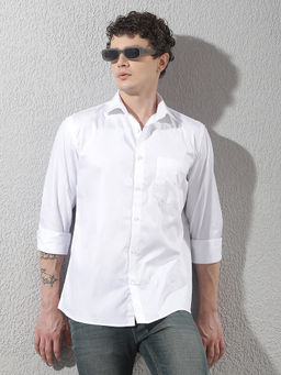 CRIMSOUNE CLUB - Mens White Jacquard 100% Cotton Casual Shirt