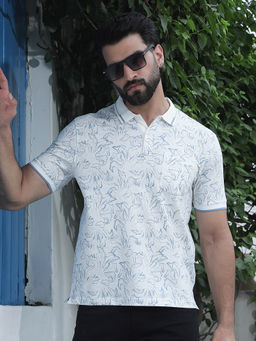 CRIMSOUNE CLUB - Mens White Floral Print Polo T-Shirt