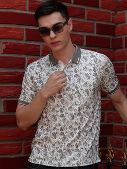 CRIMSOUNE CLUB - Mens Grey Floral Print Polo T-Shirt