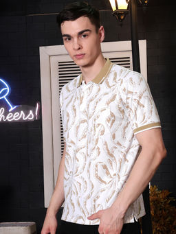 CRIMSOUNE CLUB - Mens Beige Printed T-Shirt