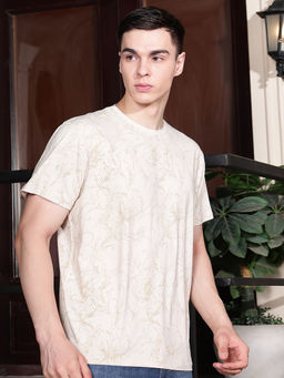 CRIMSOUNE CLUB - Mens Off White Crew Neck Floral Printed T-Shirt
