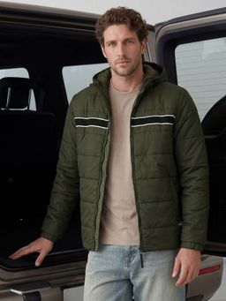 WROGN - Solid Hooded Puffer Olive Jacket