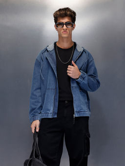 WROGN - Blue Washed Utility Hooded Zip Jacket