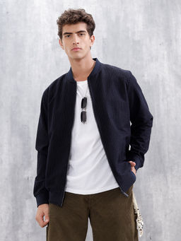 WROGN - Mens Textured Casual Bomber Jacket