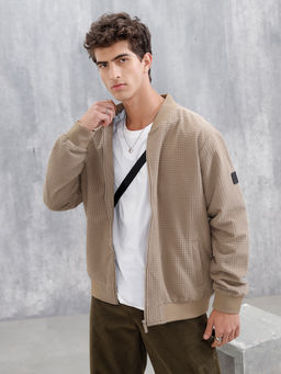 WROGN - Mens Textured Casual Bomber Jacket