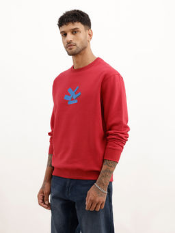 WROGN - Comfort Fit Placement Red Sweatshirt