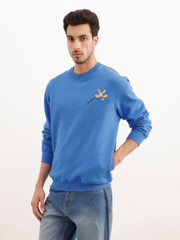 WROGN - Comfort Fit Placement Blue Sweatshirt