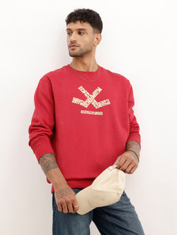 WROGN - Comfort Fit Placement Red Sweatshirt