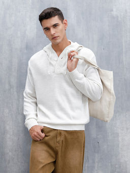 WROGN - Mens Solid Casual White Hoodie