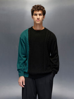 WROGN - Mens Slim Fit Cable Knit Colorblocked Sweater