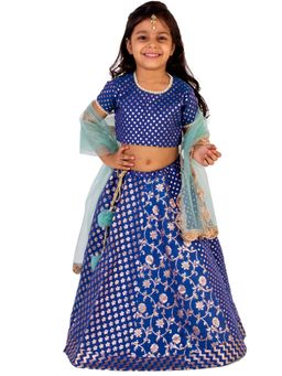 Tiny Pants - Blue Chanderi Lehnga (Set of 3)