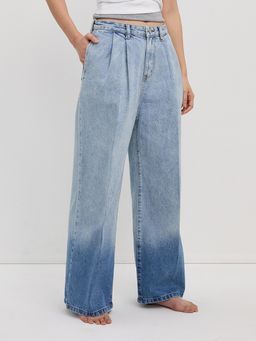 Pomelo - High Waisted Wide Leg Jeans with Gradient Hem - Blue