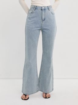 Pomelo - High Waisted Flare Leg Jeans Light Wash Finish - Light Blue