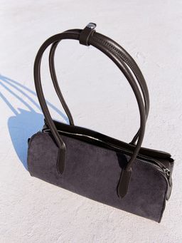 Pomelo - Suede Rectangular Shoulder Bag - Charcoal