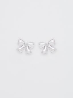 Pomelo - Silver Bow Stud Earrings with Black and Clear Crystal Inlay