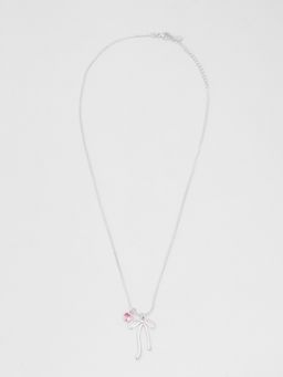 Pomelo - Snake Chain Necklace with Ribbon Bow and Pink Heart Charm