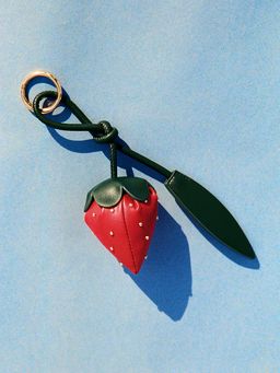Pomelo - Strawberry Silhouette Padded Bag Charm with Gold Stud Seed Details