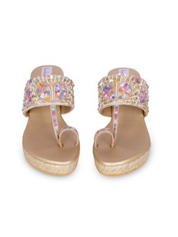 Fuchsia by Aashka Mehta - Gold Multi Tikki Kolhapuri Sandal