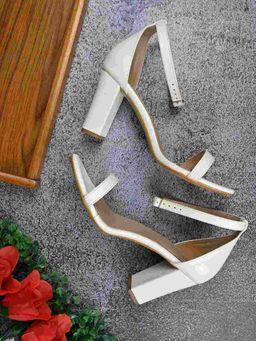 Jove - Women Off White Solid Heel Sandals