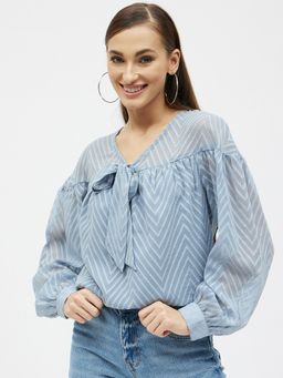 Kibo - Women Georgette Tie Knot Balloon Crop Top