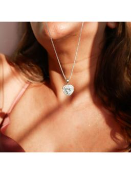 Aphrodyte Me - Silver Plated White Stone Heart Pendant Necklace