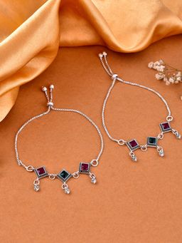 Silvermerc Designs - Silver-Plated Multi-Color Stone-Studded Anklets