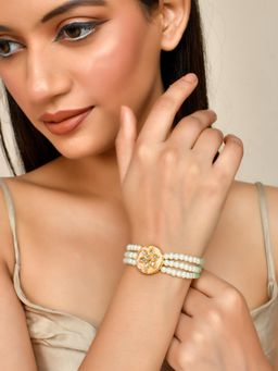 Silvermerc Designs - Green Pearl Meenakari Kundan Bracelet