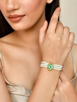 Silvermerc Designs - Multi-Color Pearl Layered Kundan Bracelet