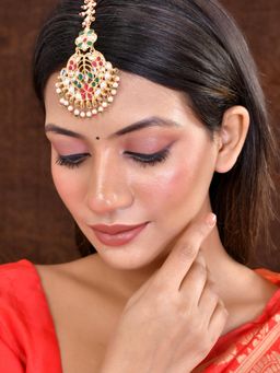 Silvermerc Designs - Gold-Plated Flower Design Kundan and Pearl Maangtikka