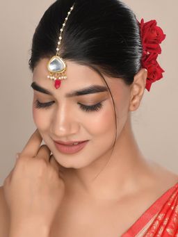 Silvermerc Designs - Gold-Plated Bridal Red Kundan Pearl Maangtikka