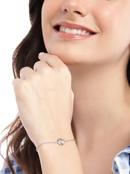 Carlton London - 925 Sterling Silver Rhodium Plated with Cz Heart Charm Bracelet