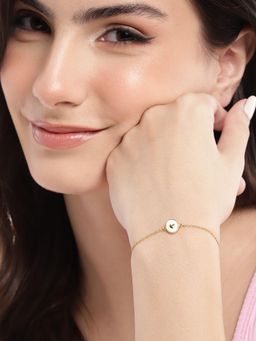 Carlton London - 925 Sterling Silver 18Kt Gold Plated White Heart Charm Bracelet