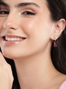 Carlton London - 925 Sterling Silver Rhodium Plated Enamel Red Heart Drop Earrings