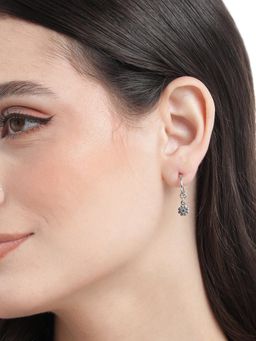 Carlton London - 925 Sterling Silver Rhodium Plated Floral Drop Earrings