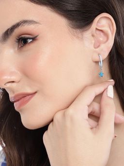 Carlton London - 925 Sterling Silver Rhodium Plated Blue Star Drop Earrings