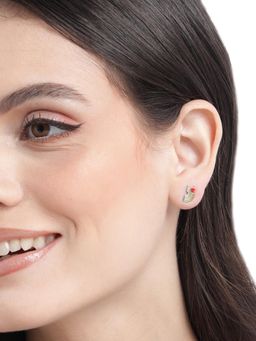 Carlton London - 925 Sterling Silver Rhodium Plated Rainbow with Heart Stud Earrings