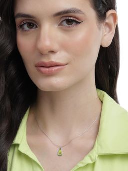 Carlton London - 925 Sterling Silver Rhodium Plated Enamel Avocado Necklace