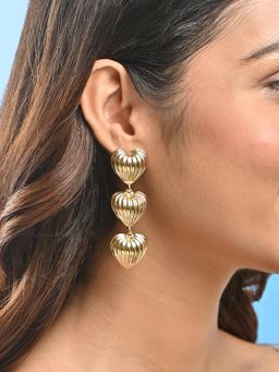 ToniQ - Gold Plated Triple Heart Textured Drop Earrings