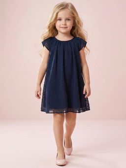Creative Kids - Girls Navy Blue Embroidered Dress