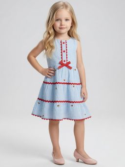 Creative Kids - Girls Blue Embroidered Dress