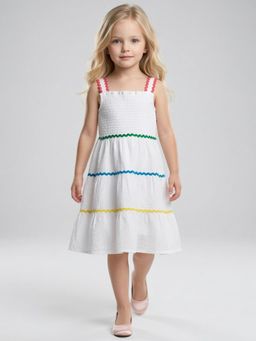 Creative Kids - Girls White Self Design Dress