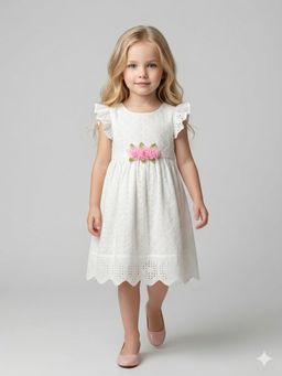 Creative Kids - Girls White Embroidered Dress