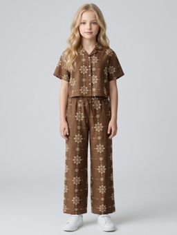 Creative Kids - Girls Brown Embroidered Co-Ord Set