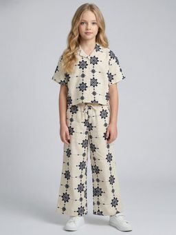 Creative Kids - Girls Beige Embroidered Co-Ord Set